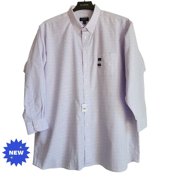 19 34-35 Blue Lavender Shirt Checked Jos A Bank Traveler Traditional New Opened* - Picture 1 of 17
